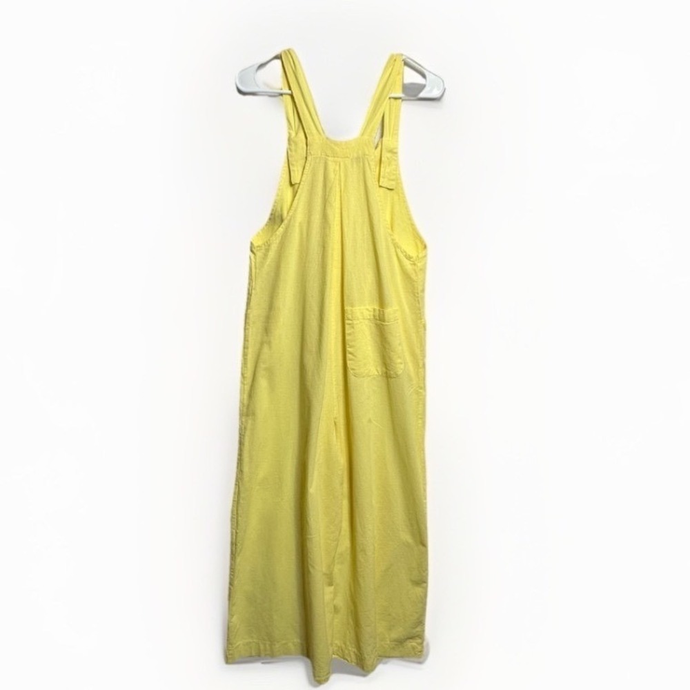 BIBI Overalls Womens M Wide Leg Cotton Linen Yellow Bib Jumpsuit Relaxed Loose - Picture 3 of 10